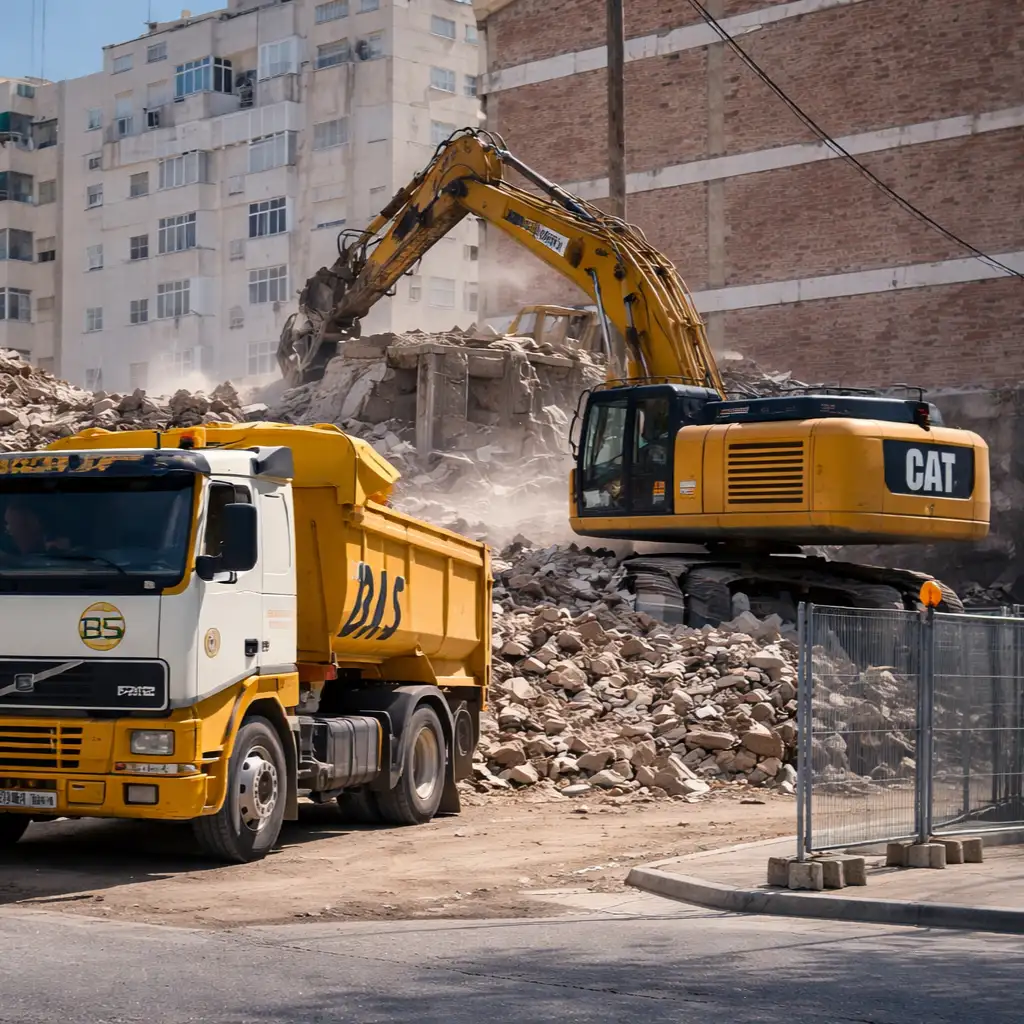 grúa demoliendo edificio